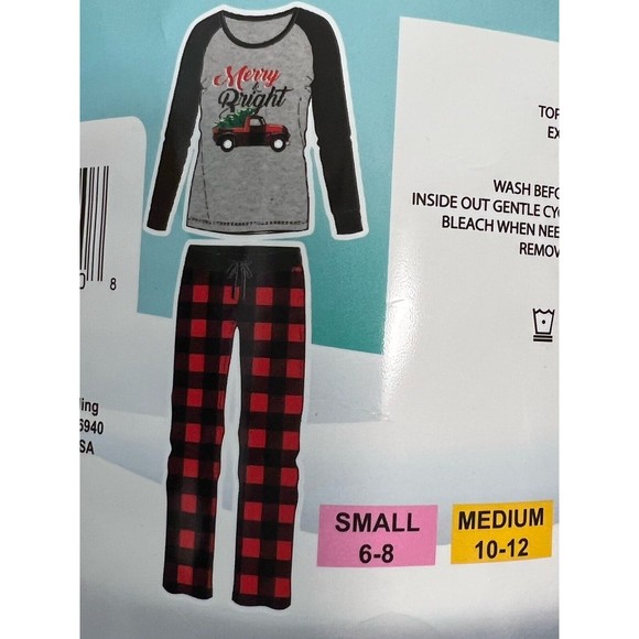 Pajama Holiday Merry Bright Red Truck Check Print Pajamas 2 Piece Long Sleeve - Picture 6 of 7